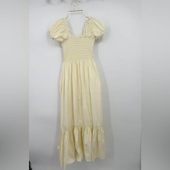 La Ligne Yellow Smocked Puff Sleeve Midi Dress – Size M - Picture 3 of 8